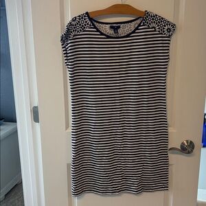 Navy and White Striped Dress with Cap Sleeves